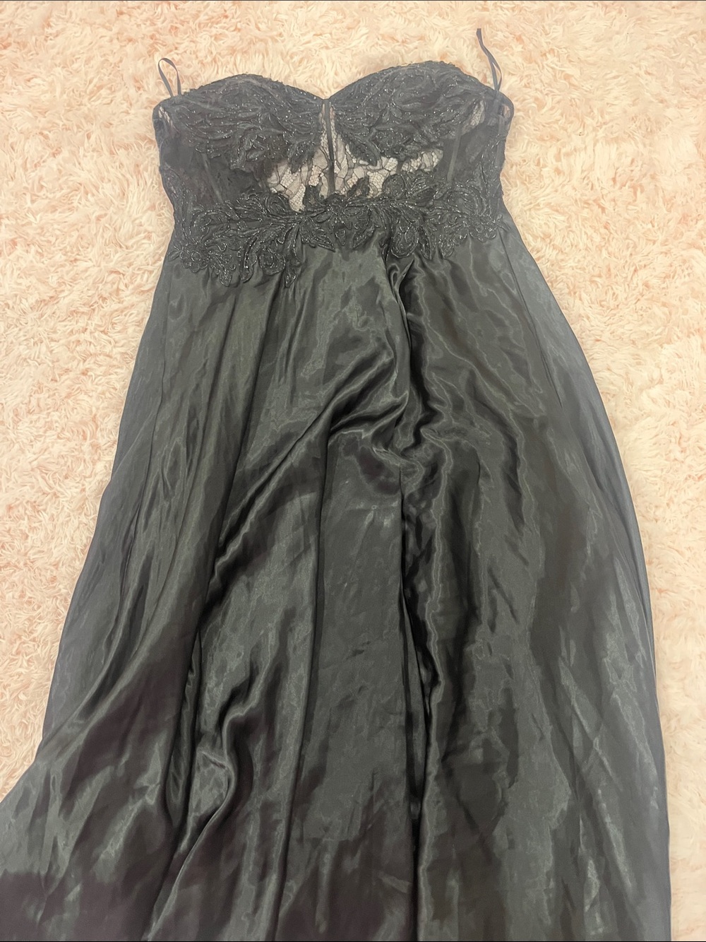 Blondie Nites Black Strapless Lace Bodice Evening Gown